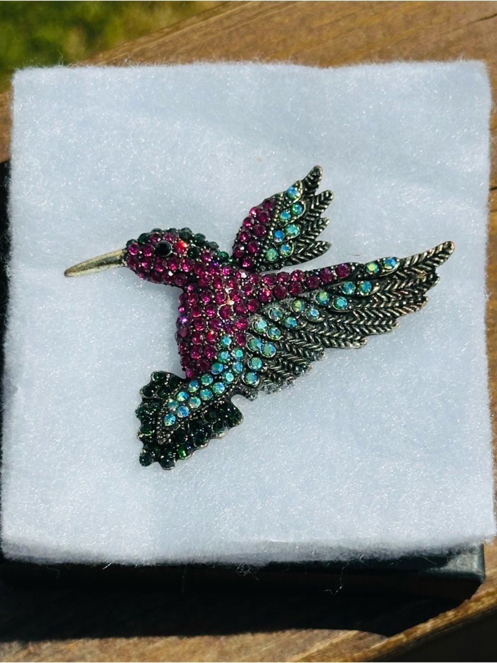 Vintage Hummingbird Crystal Brooch